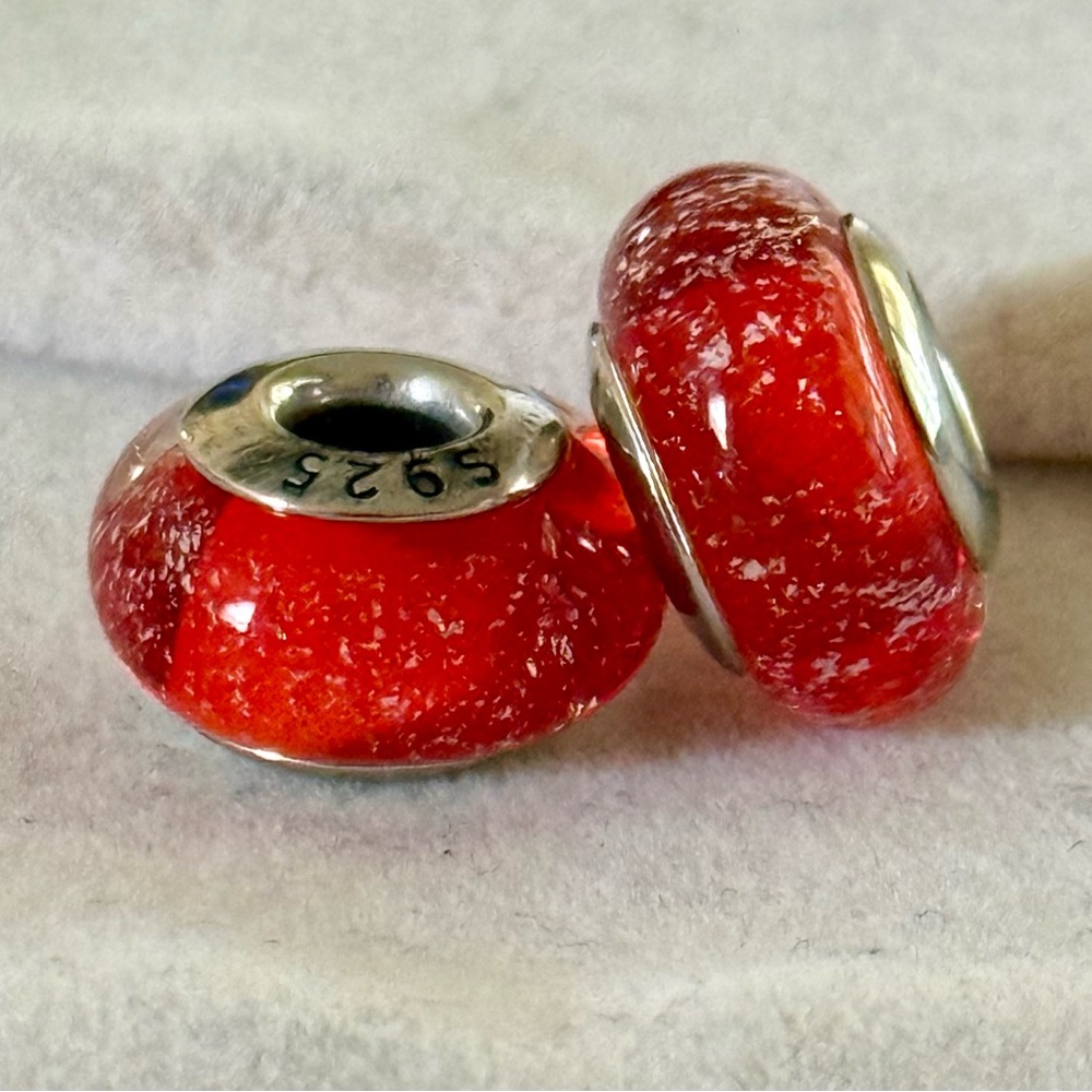 925 sparkling Red Murano Glass Charms set fit Pandora bracelets